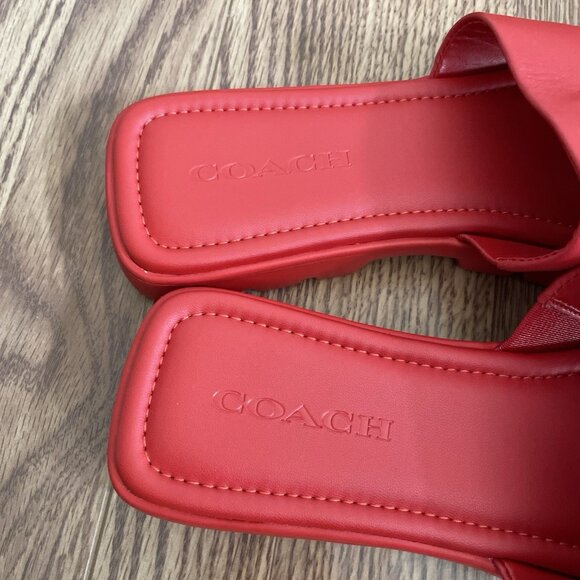 Coach Women Size 8.5B Bright Poppy Slip-On Square Toe Fiona Leather Sandal NWB - Picture 9 of 16